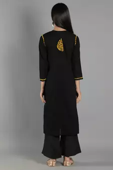 Black embroidered cotton cotton-kurtis