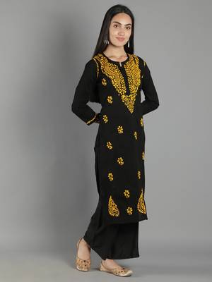Black embroidered cotton cotton-kurtis 3