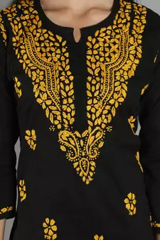 Black embroidered cotton cotton-kurtis