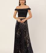 Ethnovogue Ready To Wear Black Sequins Embroidered Crop Top N Skirt