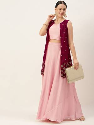 Ethnovogue Ready To Wear Pink Embroidered Indowestern Set 1