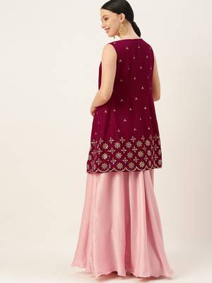 Ethnovogue Ready To Wear Pink Embroidered Indowestern Set 2