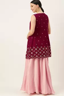 Ethnovogue Ready To Wear Pink Embroidered Indowestern Set