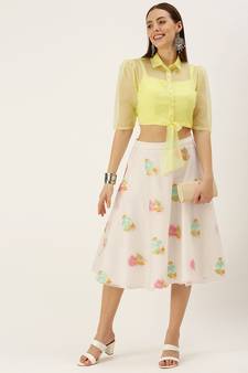 Ethnovogue Ready To Wear Floral Organza Skirt Blouse With Jacket Set