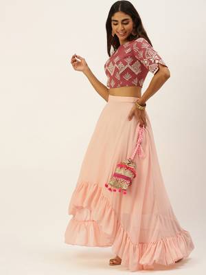 Ethnovogue Ready To Wear Mauve Embroidered N Peach Crop Top N Skirt 3