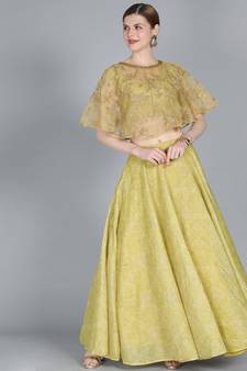 Ethnovogue Ready To Wear Green Cape Lehenga Set