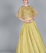 Ethnovogue Ready To Wear Green Cape Lehenga Set