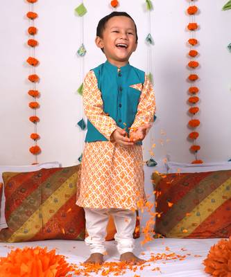 Genda Kurta with Churidaar & Ambar Nehru Jacket 1