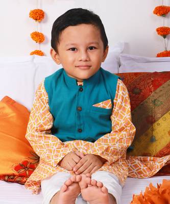 Genda Kurta with Churidaar & Ambar Nehru Jacket 5