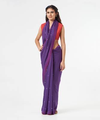 Purple Saree With Crystal Drops & Peticot 1