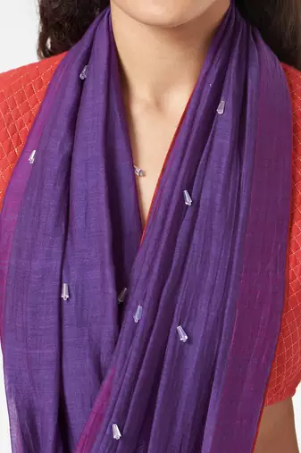 Purple Saree With Crystal Drops & Peticot
