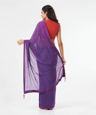 Purple Saree With Crystal Drops & Peticot 3