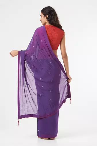 Purple Saree With Crystal Drops & Peticot