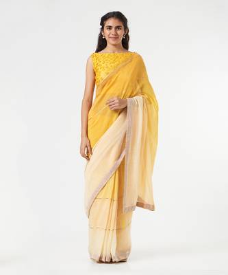 Yellow Ombre Saree & Peticot 1
