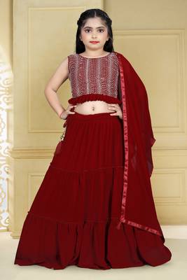 Beautiful Designer Sequance Embroidery Work Lehenga Set For Kids In Maroon Colour For Ethnic And Traditional Looks 1