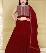 Beautiful Designer Sequance Embroidery Work Lehenga Set For Kids In Maroon Colour For Ethnic And Traditional Looks