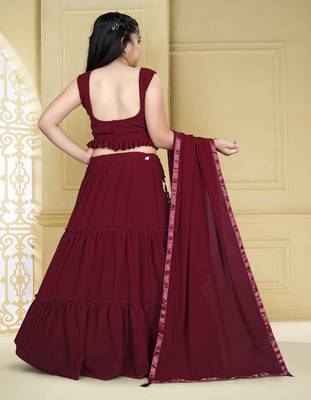 Beautiful Designer Sequance Embroidery Work Lehenga Set For Kids In Maroon Colour For Ethnic And Traditional Looks 2