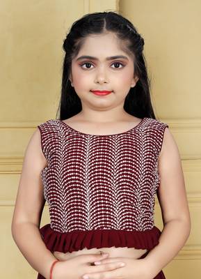 Beautiful Designer Sequance Embroidery Work Lehenga Set For Kids In Maroon Colour For Ethnic And Traditional Looks 3