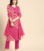 Beautifully Designer Traditional Leheriya Print Kurti With Embroidery Work In Pink Colour On Fancy Rayon Fabric