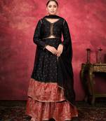 Ethnic Plazzo Set in Black Colour For Trendy Wedding Looks In Art Silk Fabric