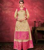 Ethnic Plazzo Set in Beige Colour For Trendy Wedding Looks In Art Silk Fabric