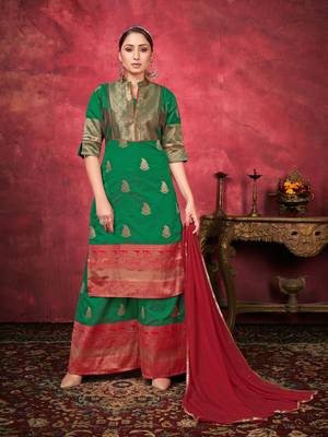 Ethnic Plazzo Set in Green Colour For Trendy Wedding Looks In Art Silk Fabric 1
