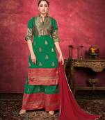 Ethnic Plazzo Set in Green Colour For Trendy Wedding Looks In Art Silk Fabric