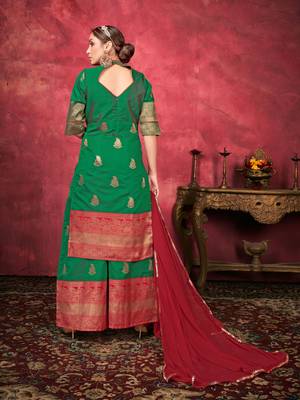 Ethnic Plazzo Set in Green Colour For Trendy Wedding Looks In Art Silk Fabric 2