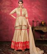 Ethnic Plazzo Set in Beige Colour For Trendy Wedding Looks In Art Silk Fabric