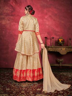 Ethnic Plazzo Set in Beige Colour For Trendy Wedding Looks In Art Silk Fabric 2