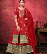 Ethnic Plazzo Set in Red Colour For Trendy Wedding Looks In Art Silk Fabric