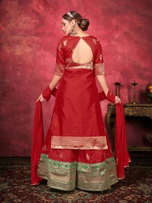 Ethnic Plazzo Set in Red Colour For Trendy Wedding Looks In Art Silk Fabric 2