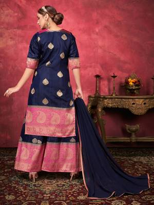 Ethnic Plazzo Set in Blue Colour For Trendy Wedding Looks In Art Silk Fabric 2