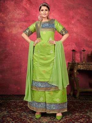 Ethnic Plazzo Set in Green Colour For Trendy Wedding Looks In Art Silk Fabric 1
