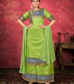 Ethnic Plazzo Set in Green Colour For Trendy Wedding Looks In Art Silk Fabric