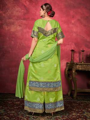 Ethnic Plazzo Set in Green Colour For Trendy Wedding Looks In Art Silk Fabric 2