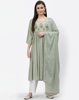 Light-green thread embroidery chanderi silk salwar 1