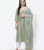 Light-green thread embroidery chanderi silk salwar