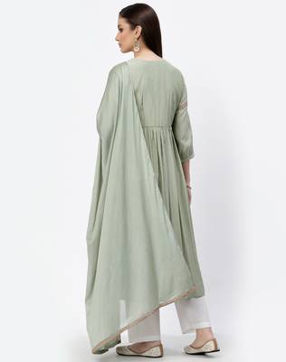 Light-green thread embroidery chanderi silk salwar 2