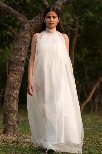Elizabeth Sheer Pleated Dress With Slip
