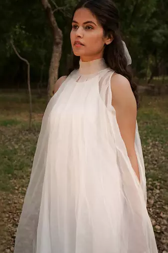 Elizabeth Sheer Pleated Dress With Slip