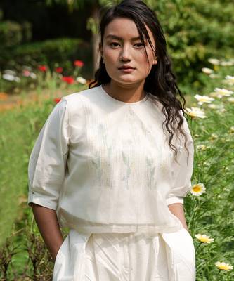 Eleanor Sheer Box Pleat Top 2