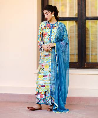 Multicolor Abstract print Sation kurta  3