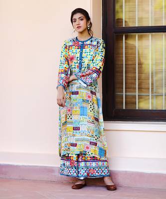 Multicolor Abstract print Sation kurta  5