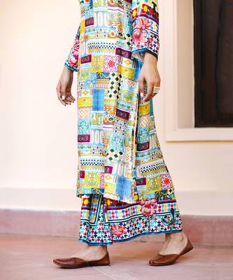 Multicolor Abstract print Sation kurta  9