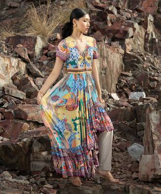 Paisley Sketch Maxi Dresswith Front Slit 1