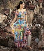 Paisley Sketch Maxi Dresswith Front Slit