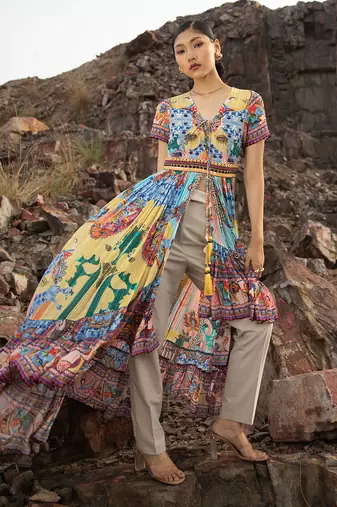 Paisley Sketch Maxi Dresswith Front Slit