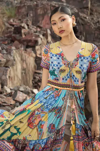 Paisley Sketch Maxi Dresswith Front Slit