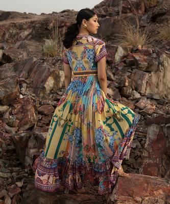 Paisley Sketch Maxi Dresswith Front Slit 5